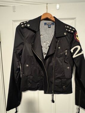 Millard Fillmore Black Studded Varsity Bomber Jacket with Patch
